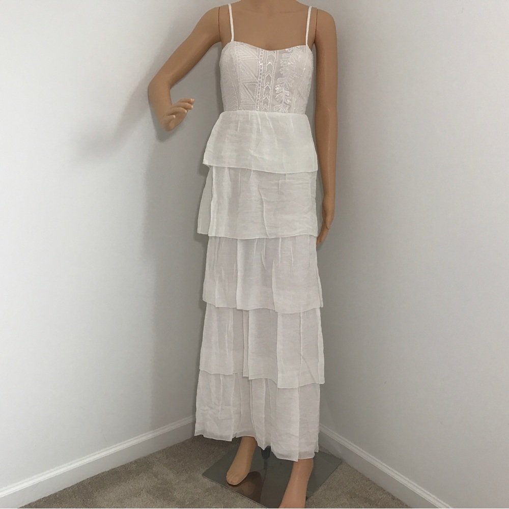 AS U WISH Off-White Sequin Ruffle Tiered Maxi Dress Size 3